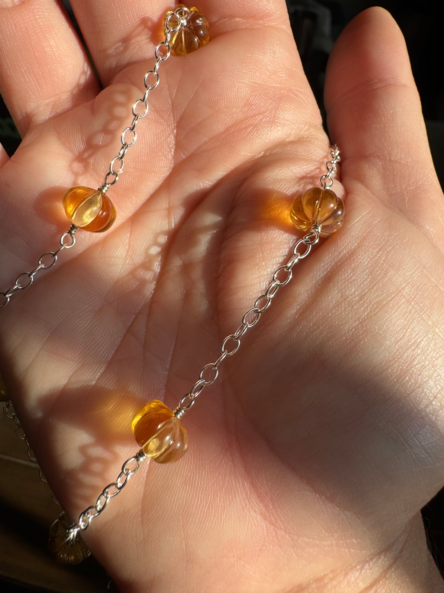 Citrine Pumpkin Layering Necklace, Wire Wrapped