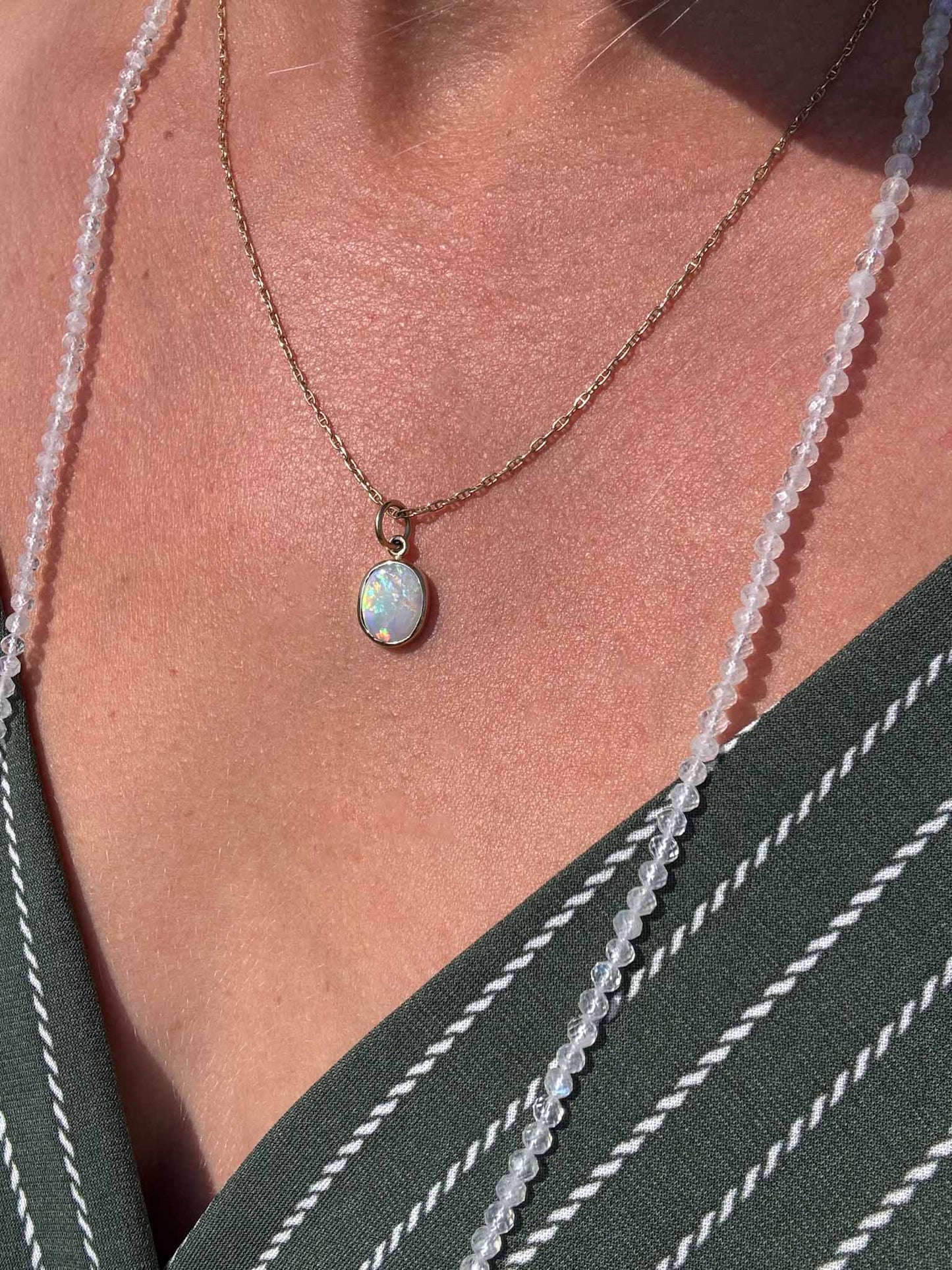 Extra Long Dainty Moonstone Beaded Necklace