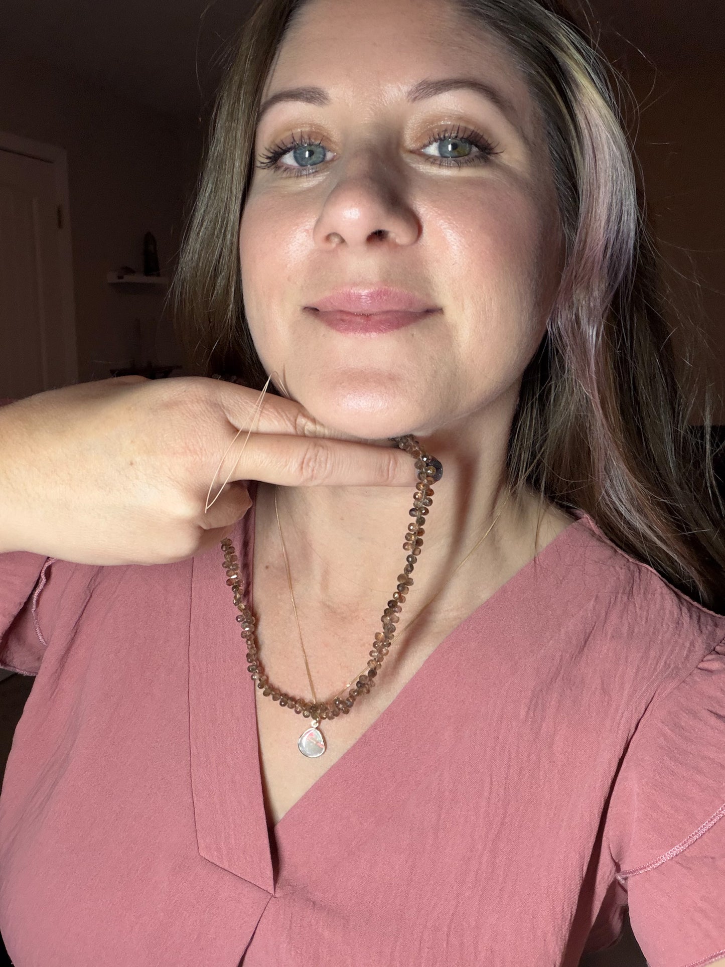 Andalusite Beaded Teardrops Necklace