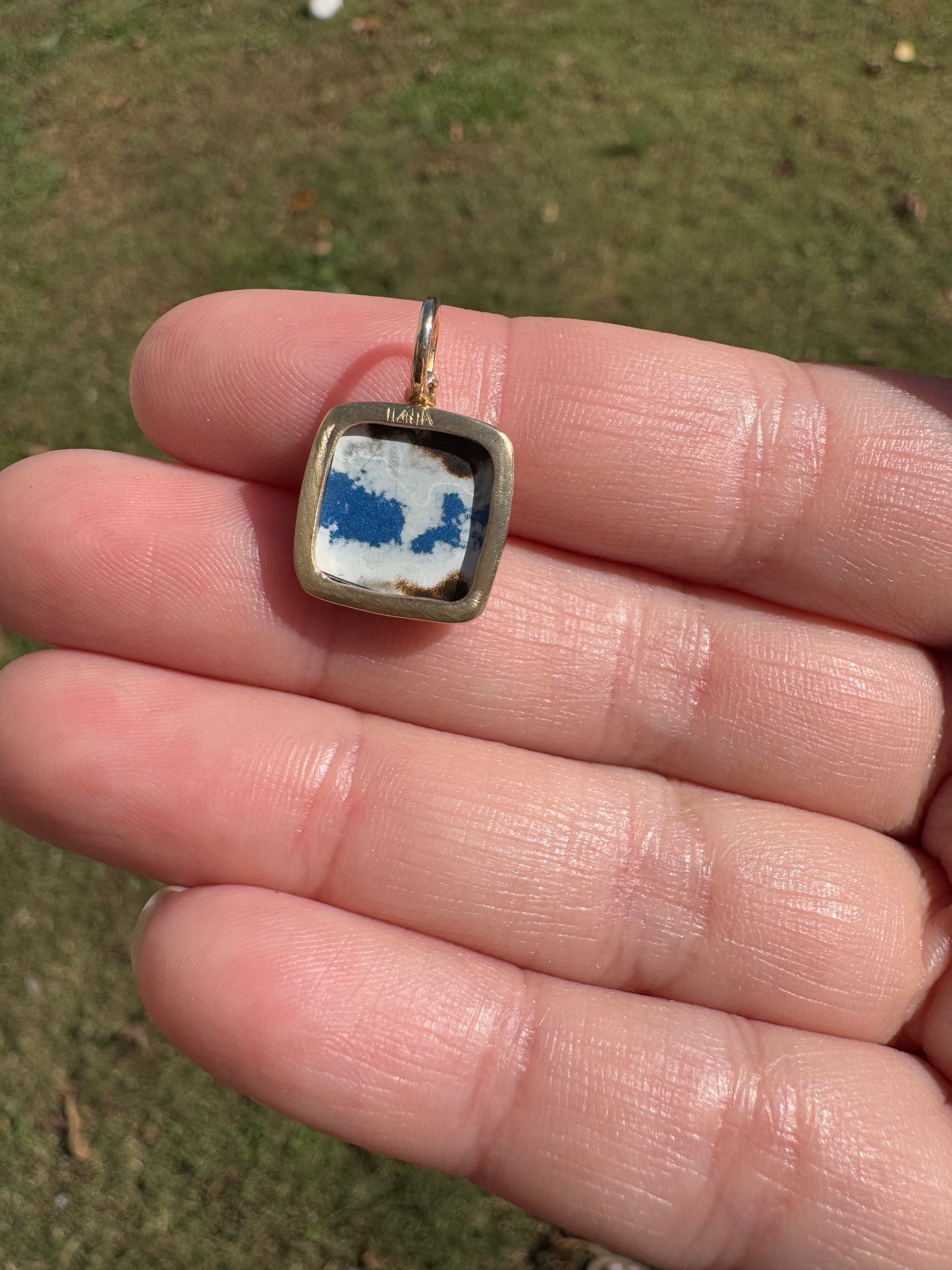 Fordite Charm - Custom 14k gold bezel with swivel bail