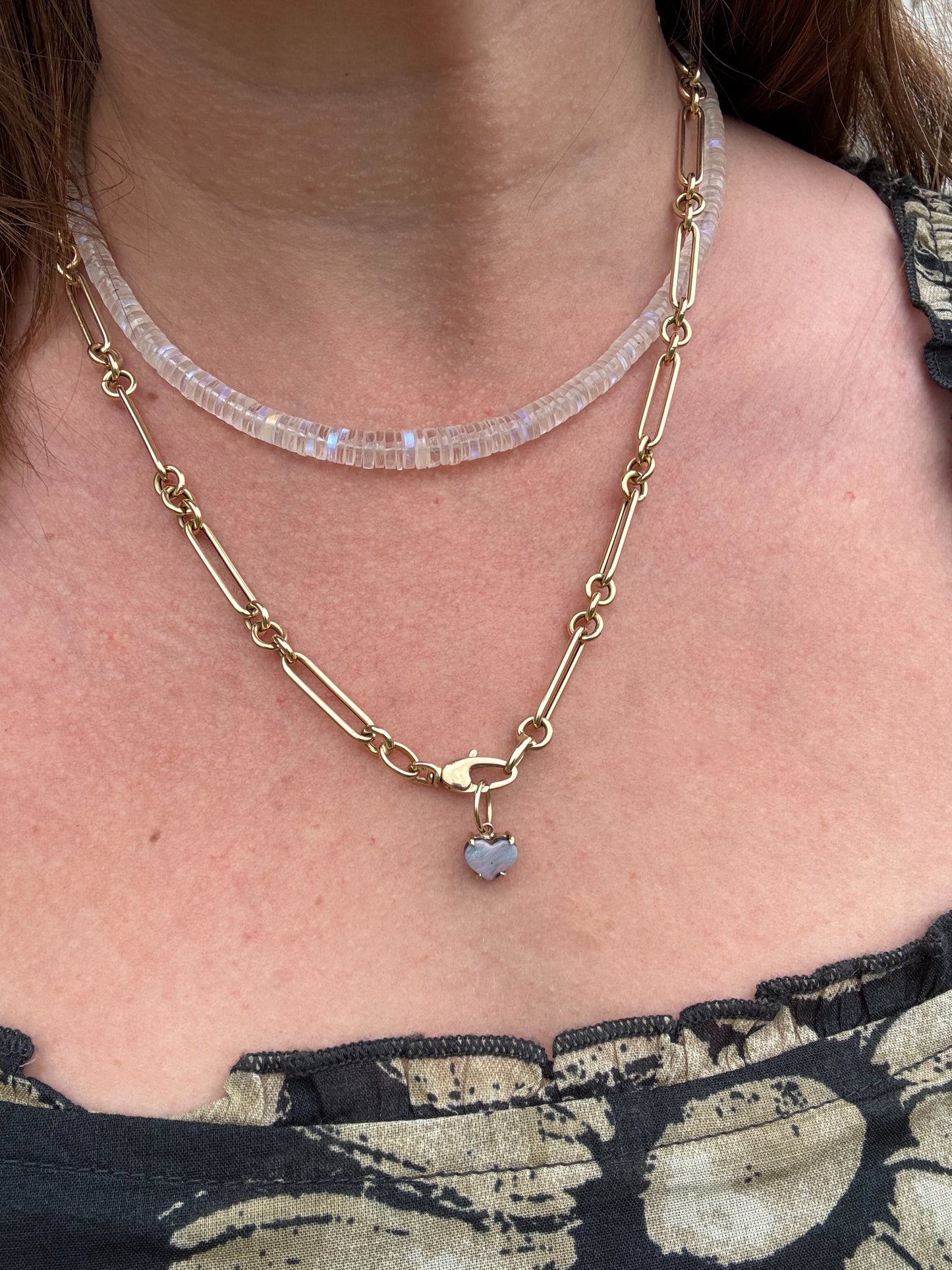 Baby Boulder Opal Heart Charm 14k