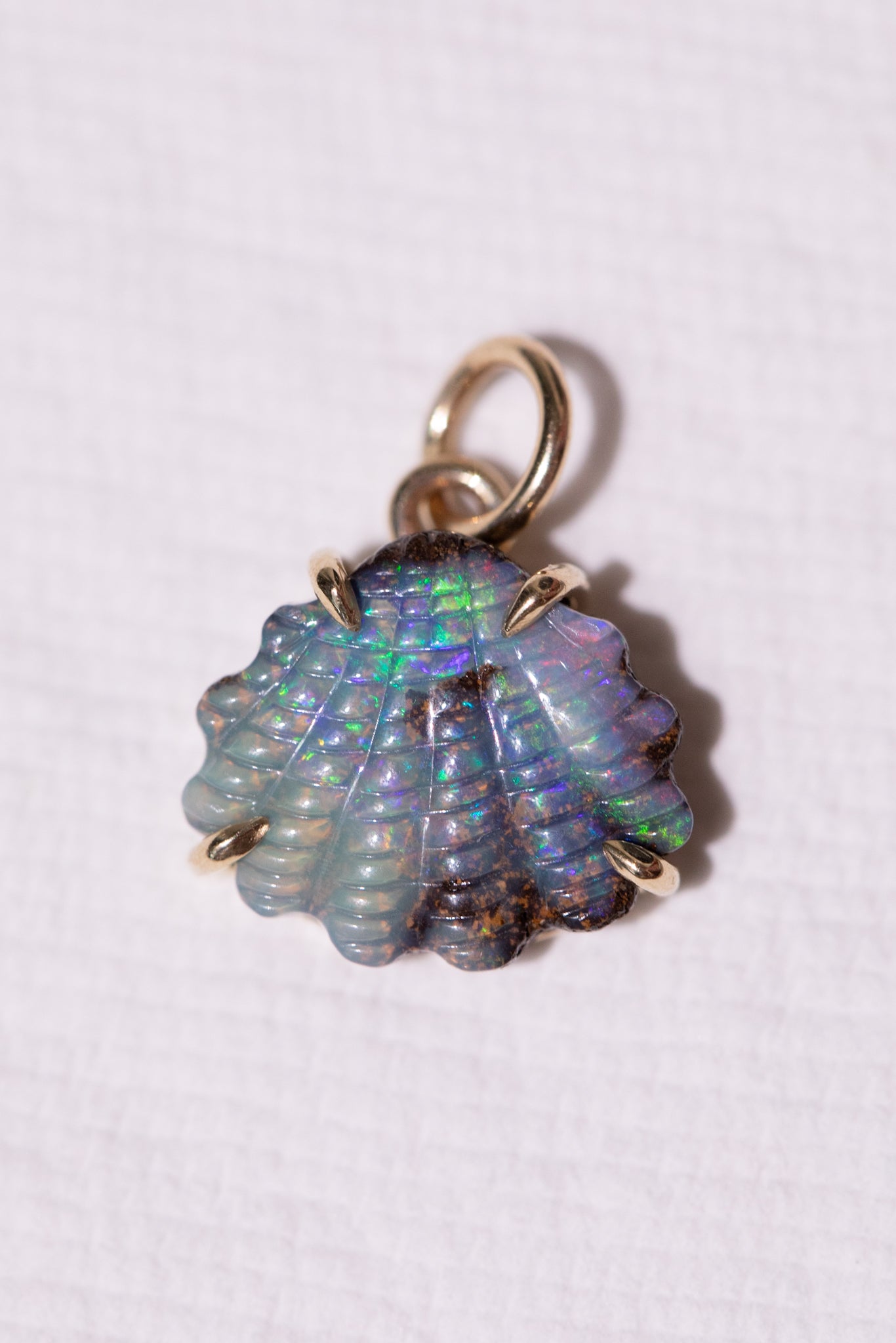Australian Boulder Opal Shell 14k Gold, Scallop 2