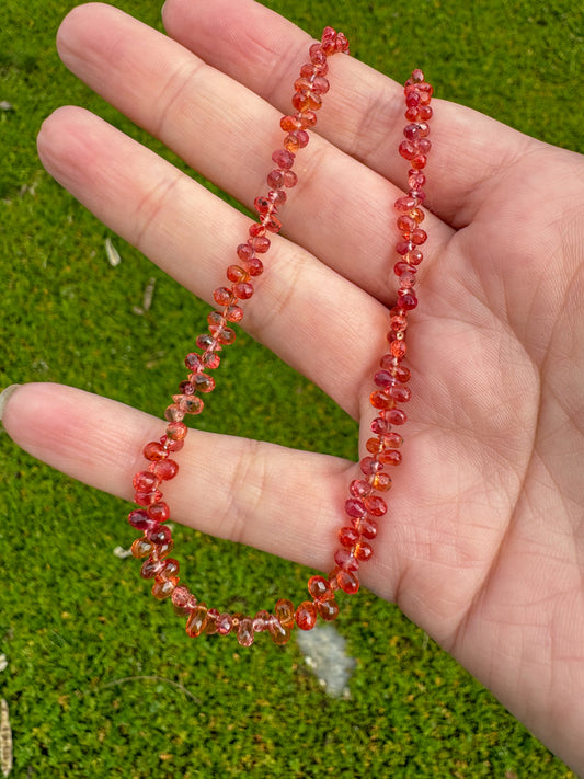 Blood Orange Sapphire Teardrops Beaded Necklace