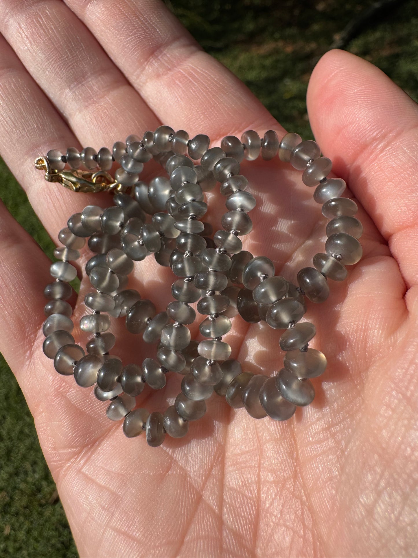 Platinum Moonstone Knotted Bead Necklace - 14k Gold Filled