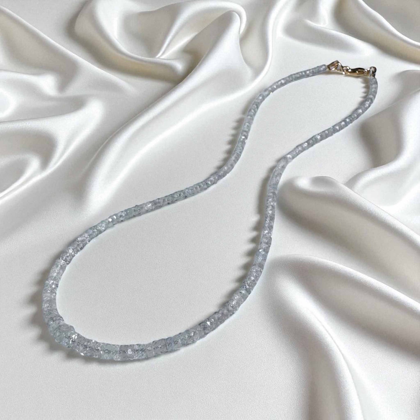 Powder Blue Sapphire Beaded Gemstone Necklace in 14k Gold
