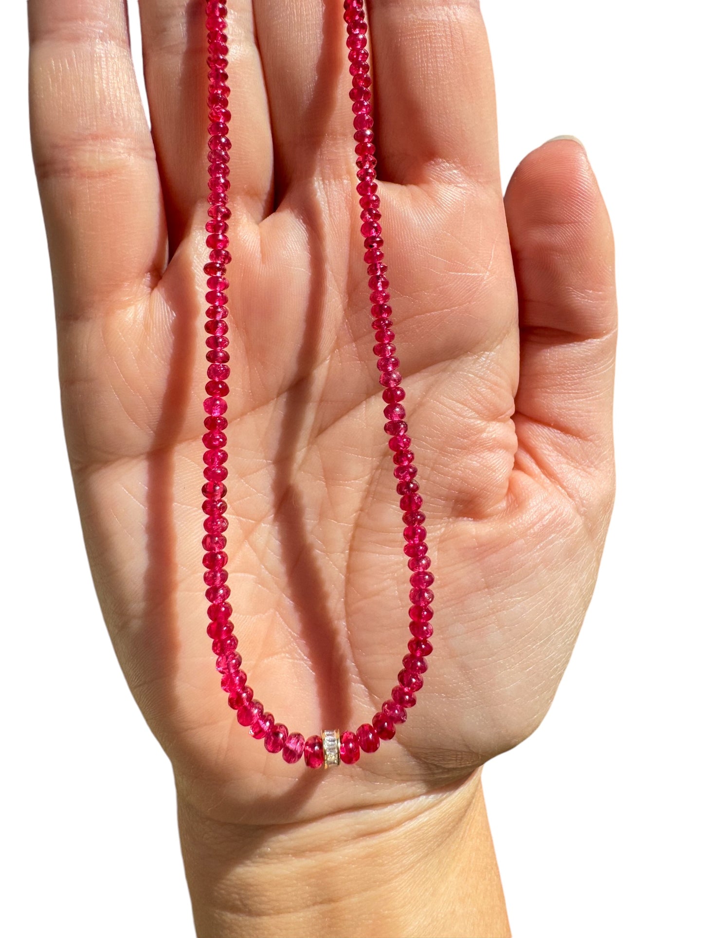 Electric Spinel And Diamond 14k Gold Beaded Necklace