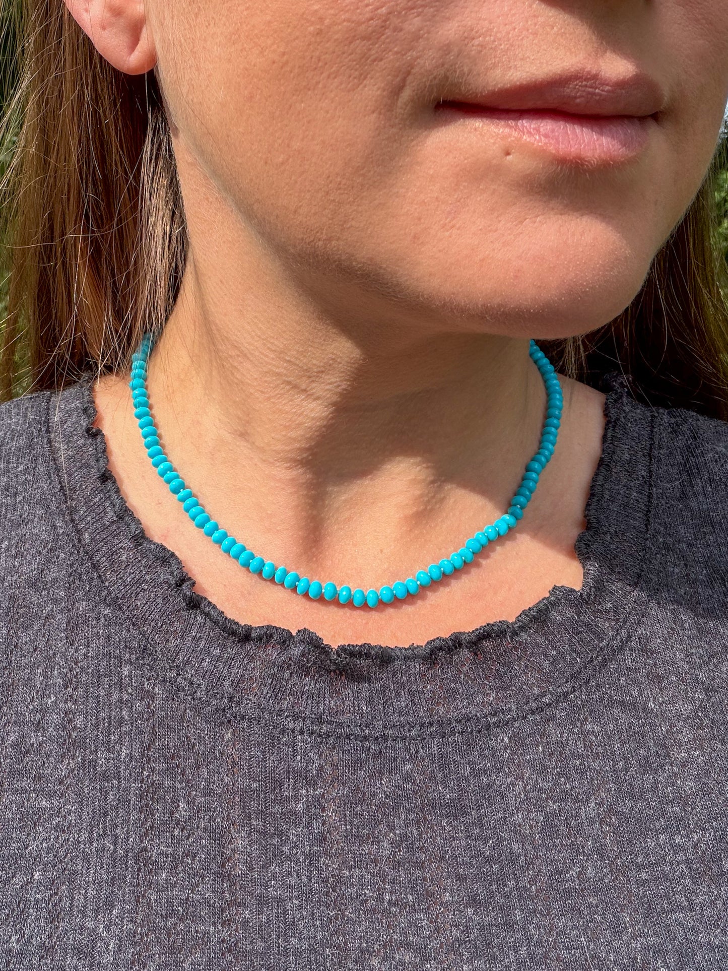Stunning Kingman Turquoise Fine Knotted Gemstone Strand Necklace 14k