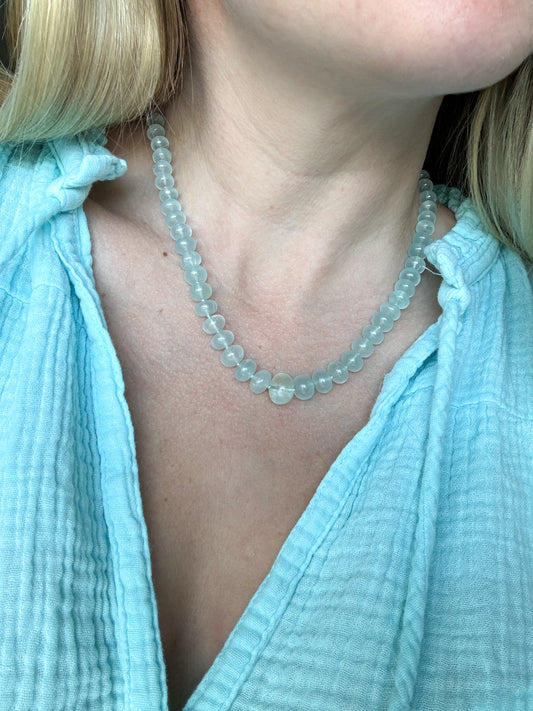 Milky Aquamarine Knotted Bead Necklace