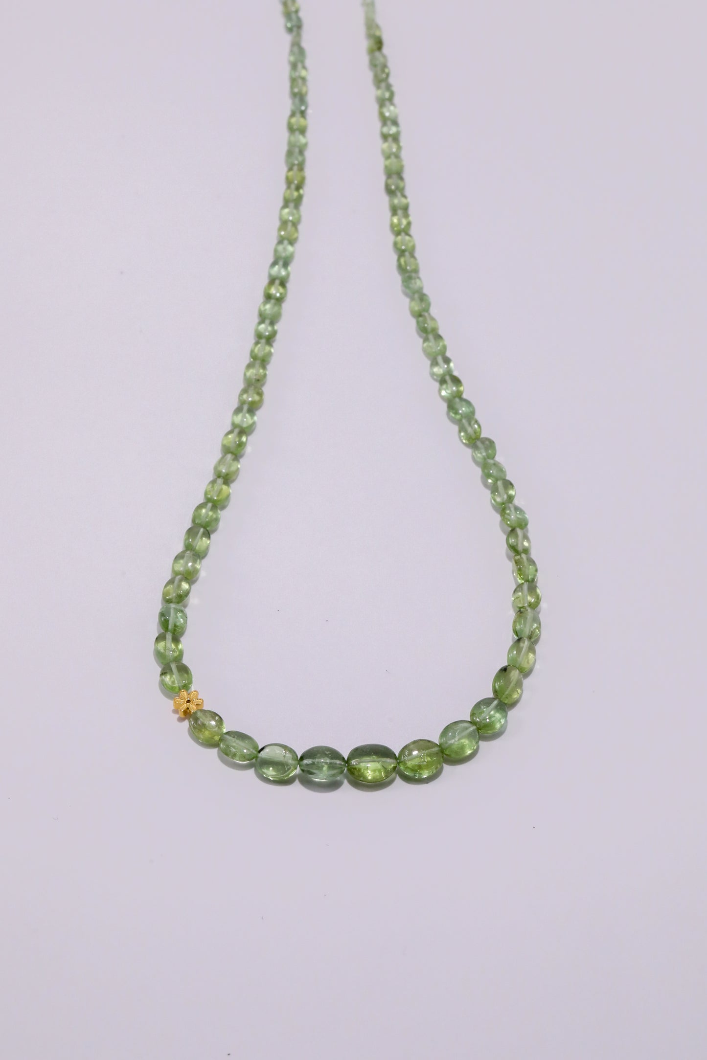 Green Tourmaline Necklace, 18k Gold, 14k Gold Clasp, Dainty Minimalist green tourmaline oval beads necklace