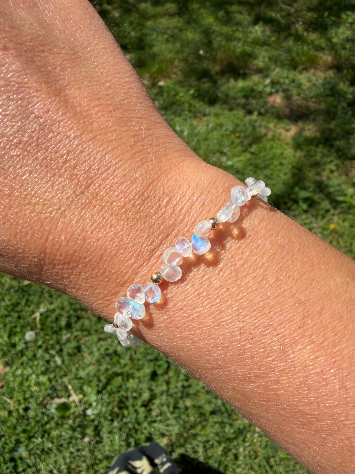 Moonstone Petal Beaded Bracelet 14k