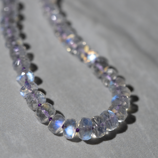 Faceted Rainbow Moonstone Beaded Candy Necklace 14K