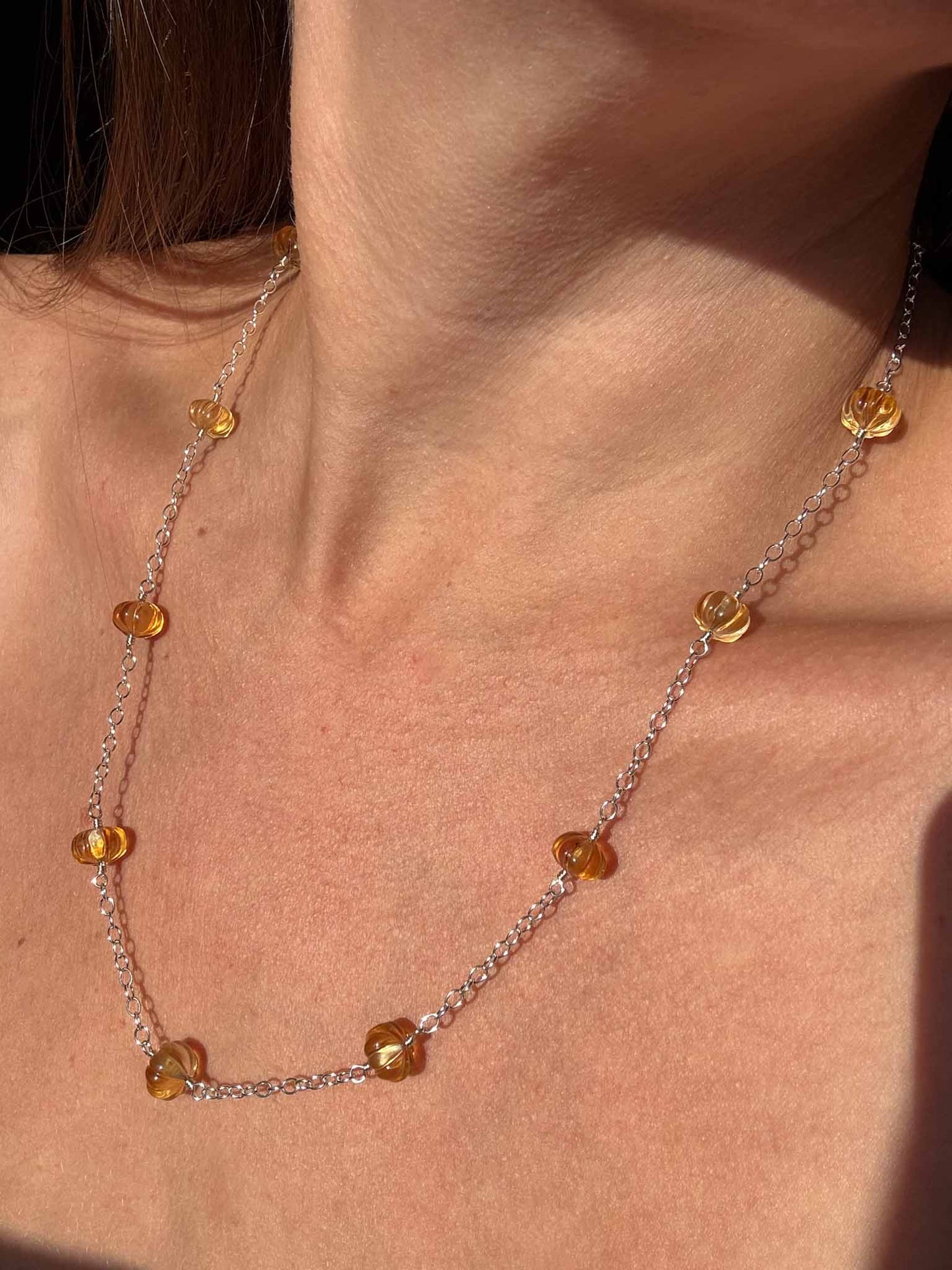 Citrine Pumpkin Layering Necklace, Wire Wrapped