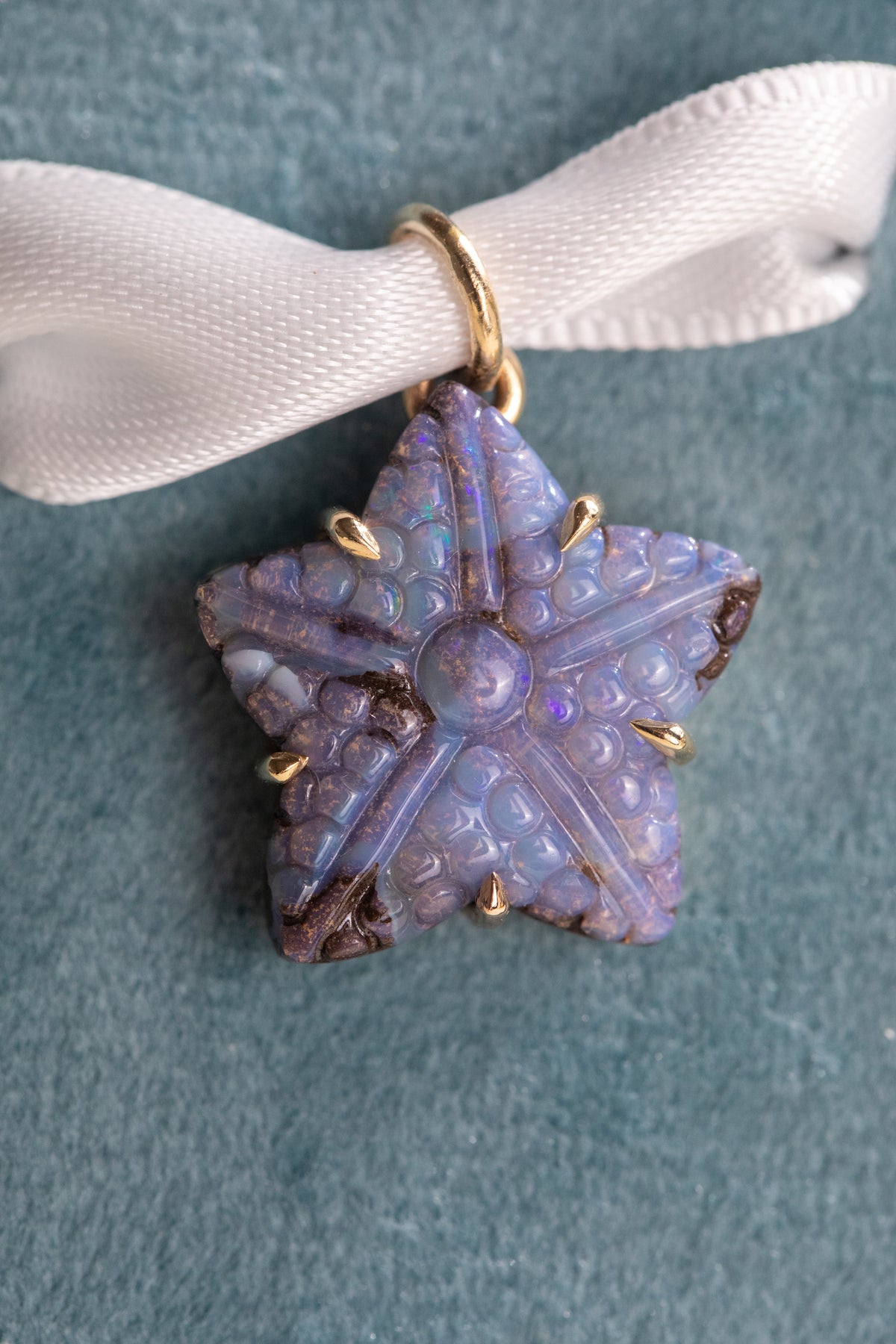 Starfish Australian Boulder Opal Charm 14k, close look at the opal