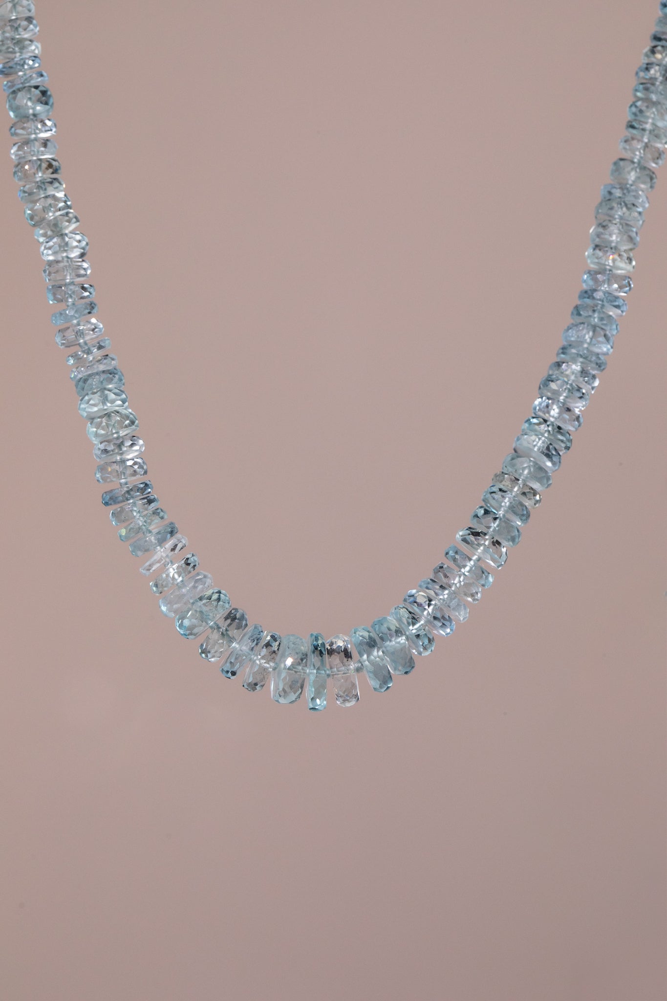 Aquamarine Faceted Heishi Silk-Knotted Gemstone Beaded Necklace 14k Gold