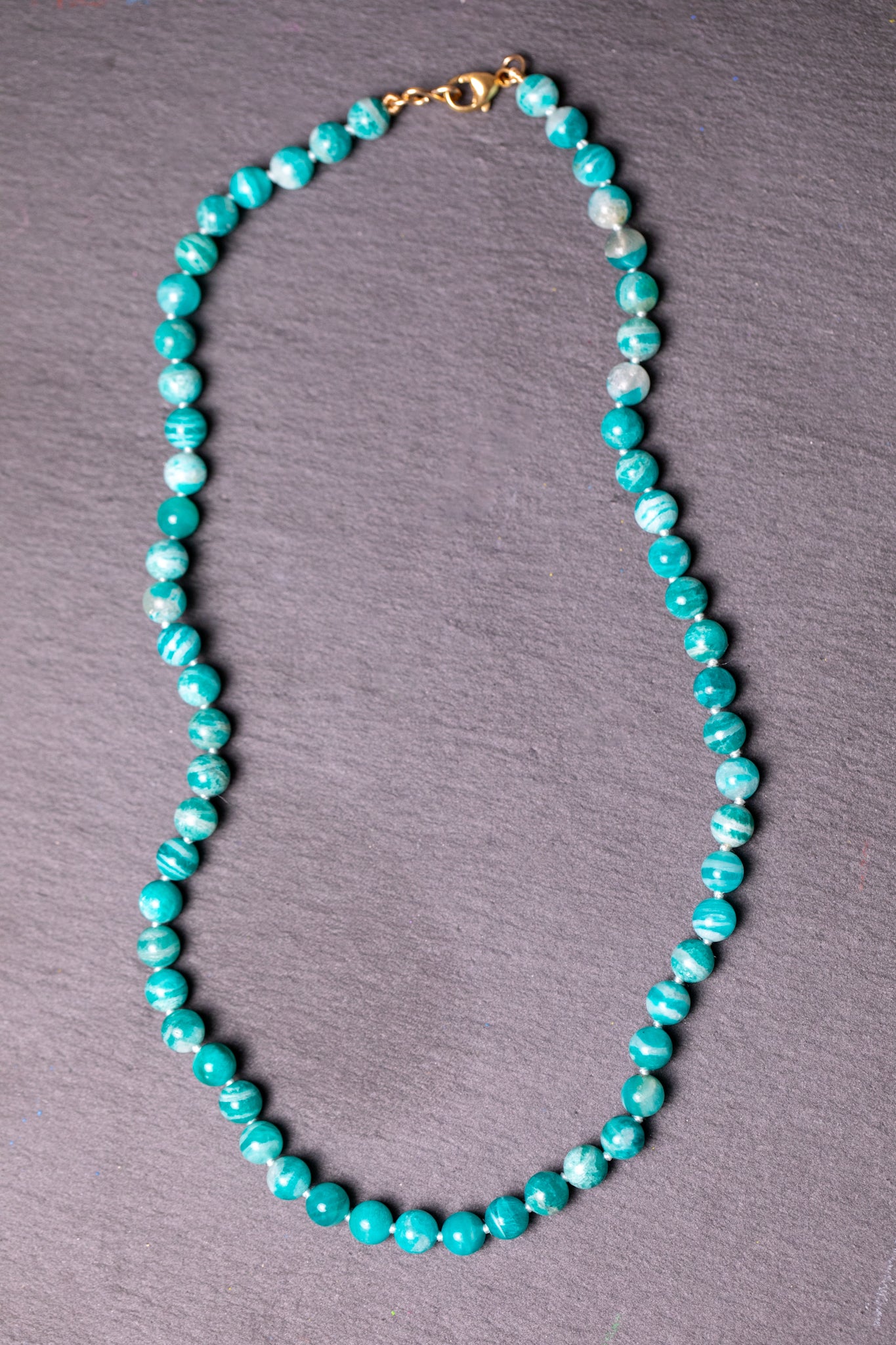 Russian Amazonite Knotted Gemstone Necklace 14k