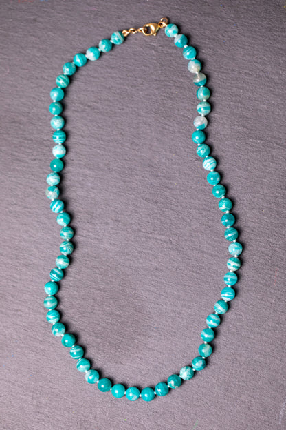 Russian Amazonite Knotted Gemstone Necklace 14k