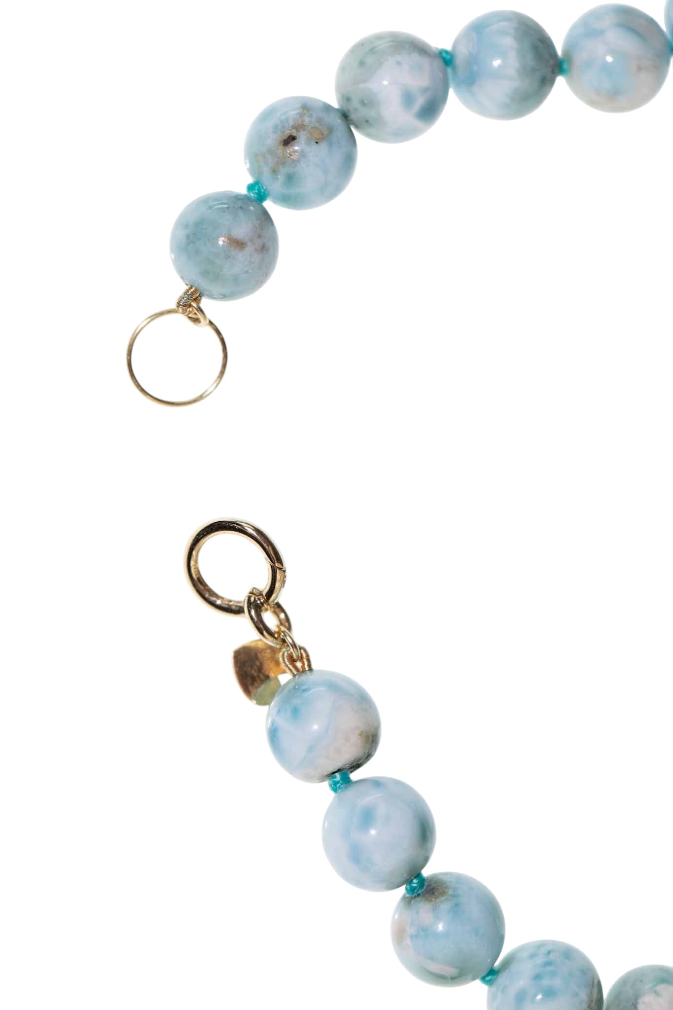 Natural Larimar Knotted Bead Necklace 14k