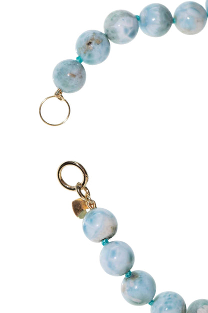 Natural Larimar Knotted Bead Necklace 14k