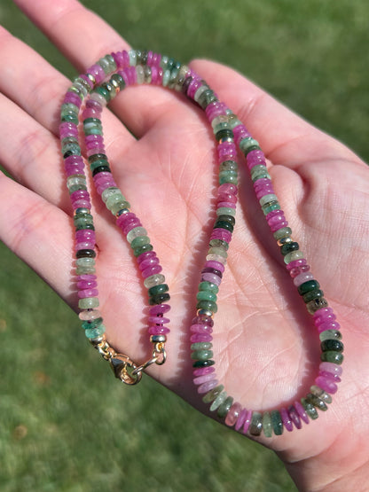 Emerald and Ruby Beaded Necklace