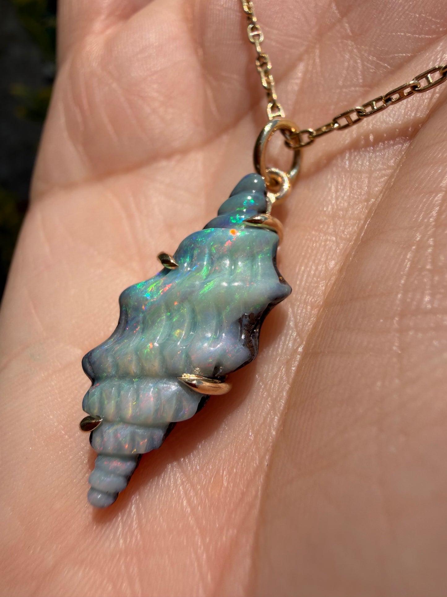 Spiral Shell Boulder Opal Charm 14k