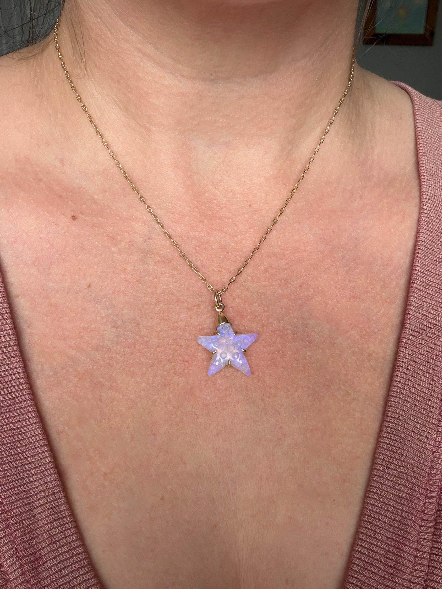 Andamooka AustralianCrystal Opal Starfish, 14k Gold