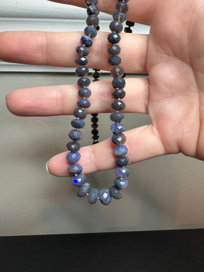 Stellar Australian Black Opals Knotted Necklace 14k Gold