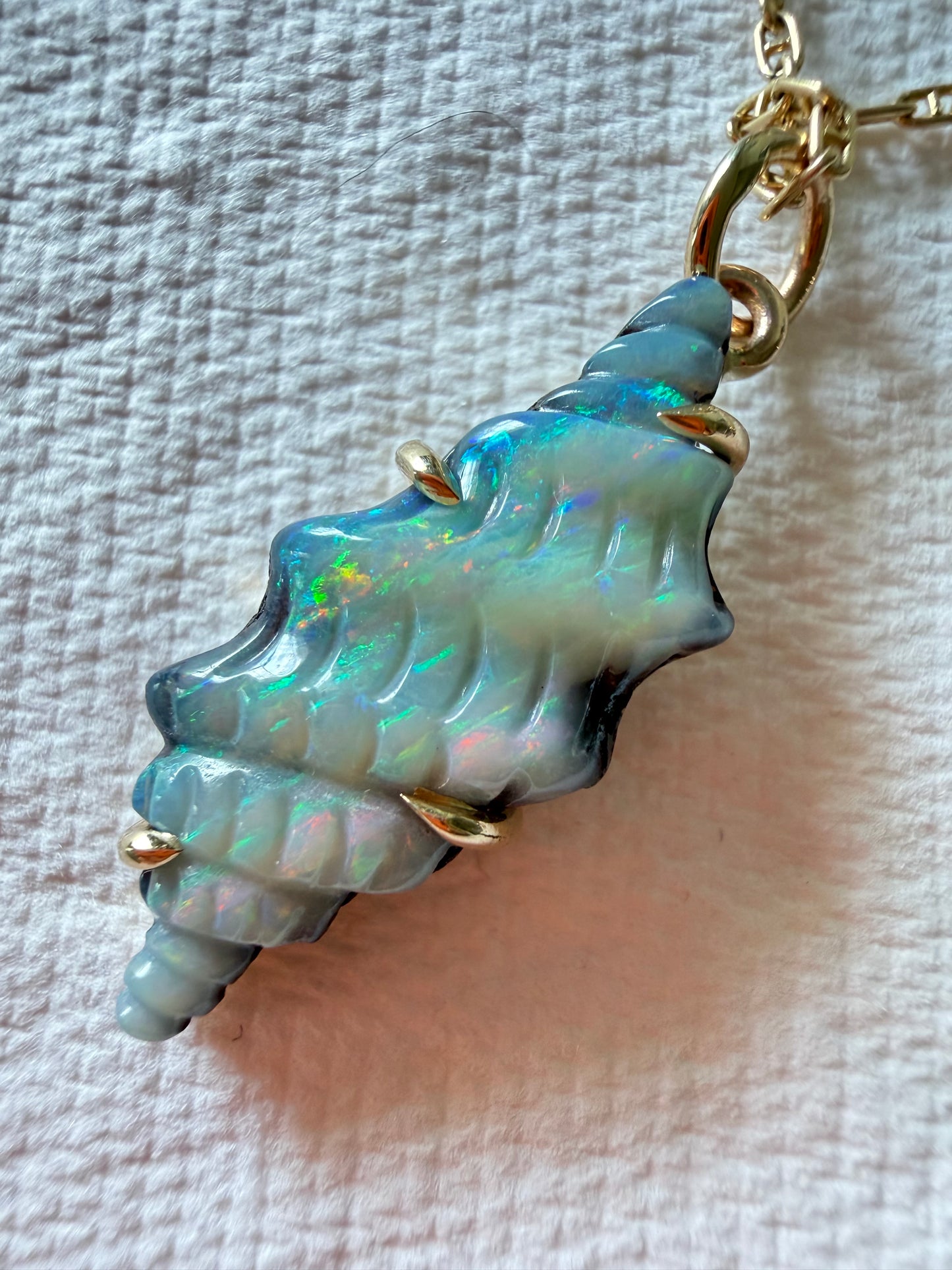 Spiral Shell Boulder Opal Charm 14k