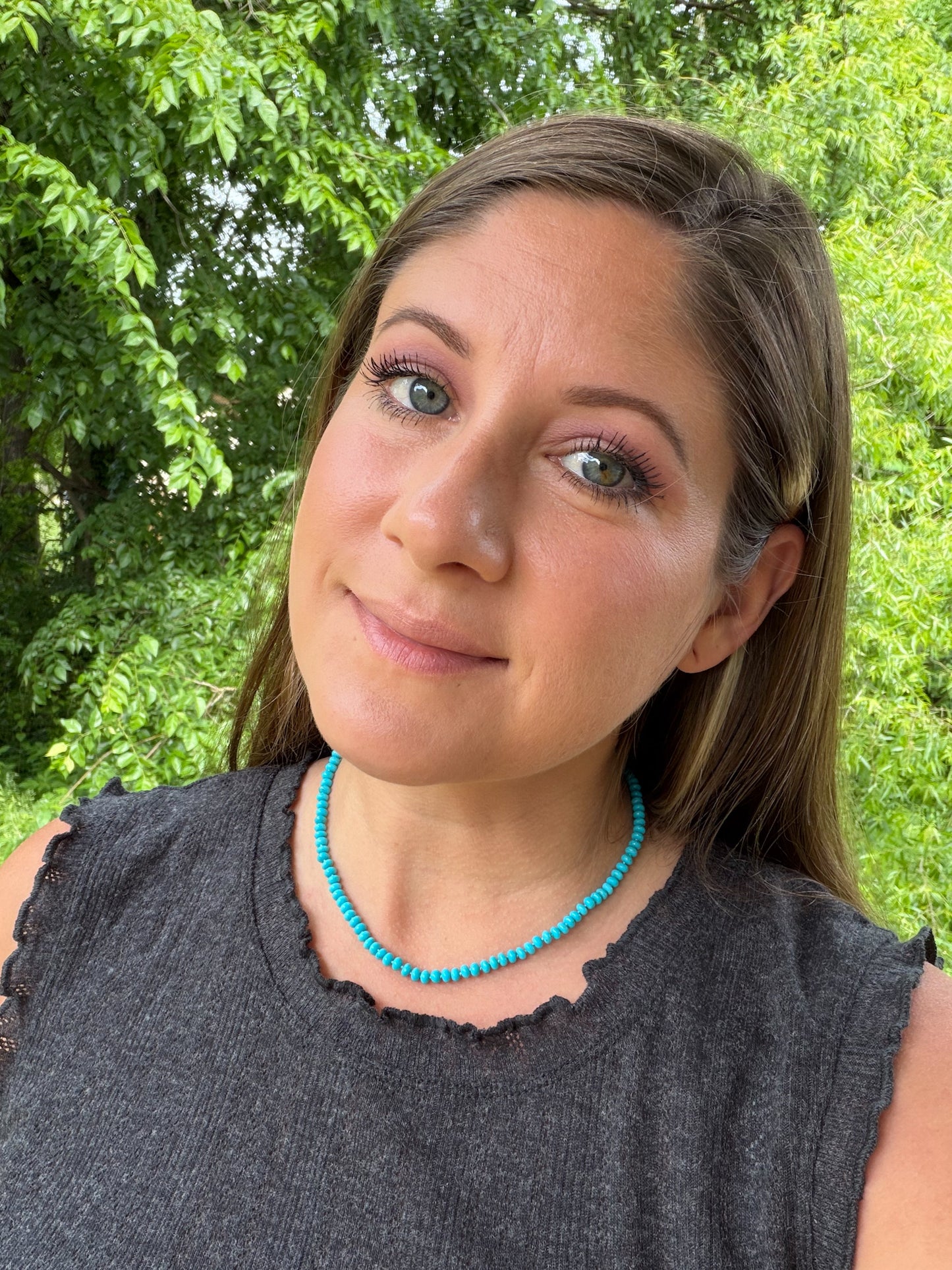 Stunning Kingman Turquoise Fine Knotted Gemstone Strand Necklace 14k