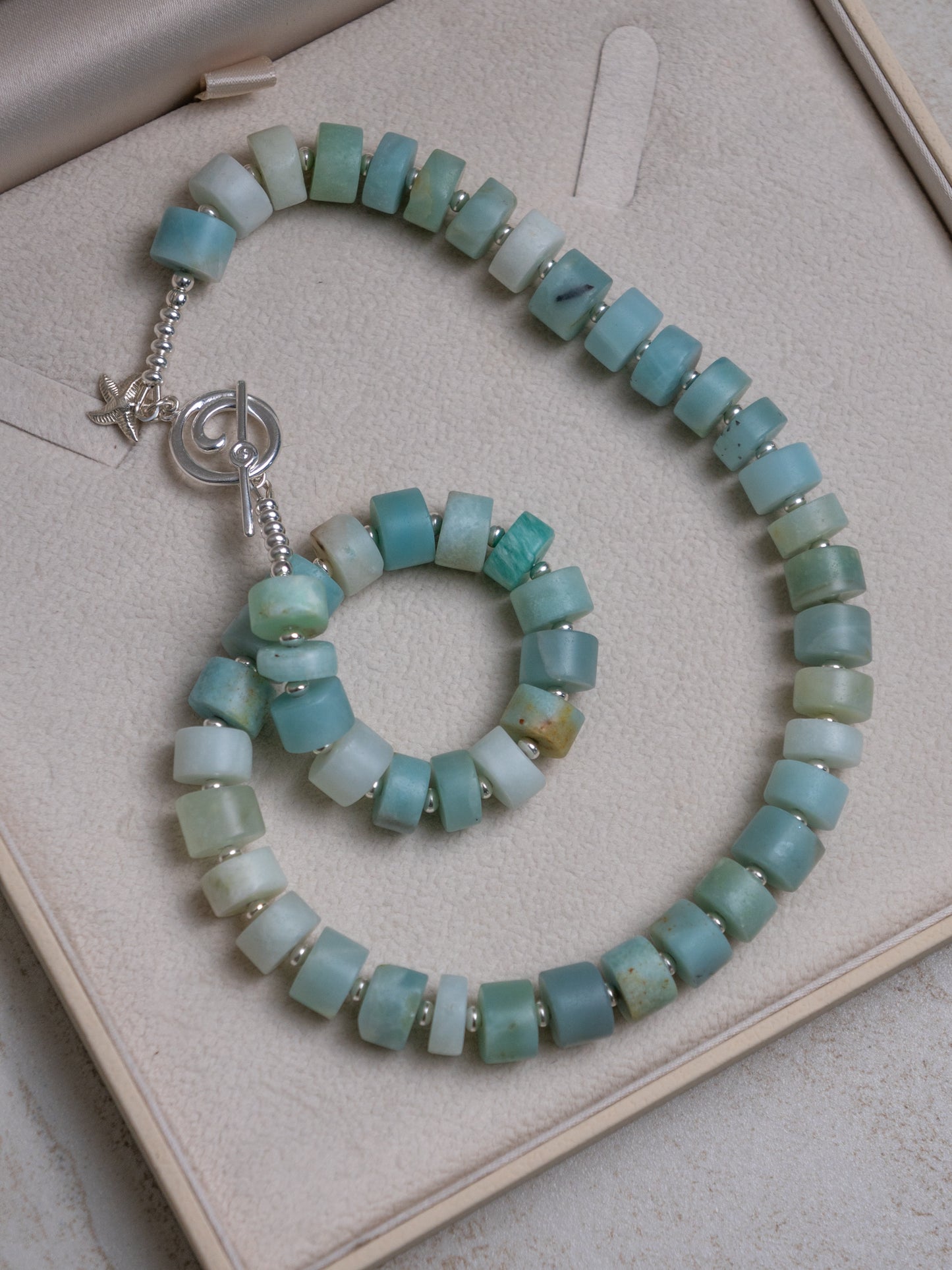 Amazonite Beaded Necklace, Sterling Silver