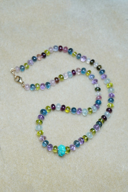 One of a Kind Multi Gemstone Candy Necklace 14k multi gem peridot topaz aquamarine ooak beaded necklace knotted jewelry