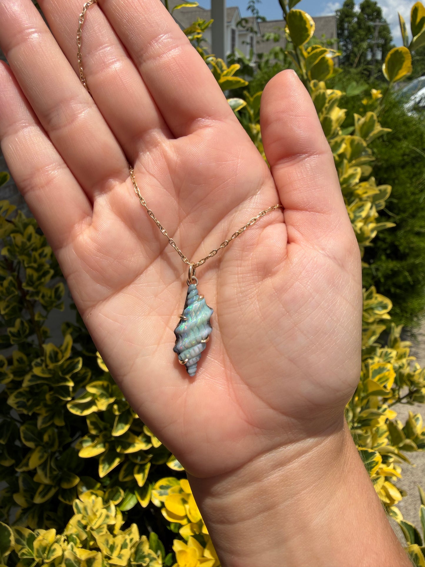 Spiral Shell Boulder Opal Charm 14k