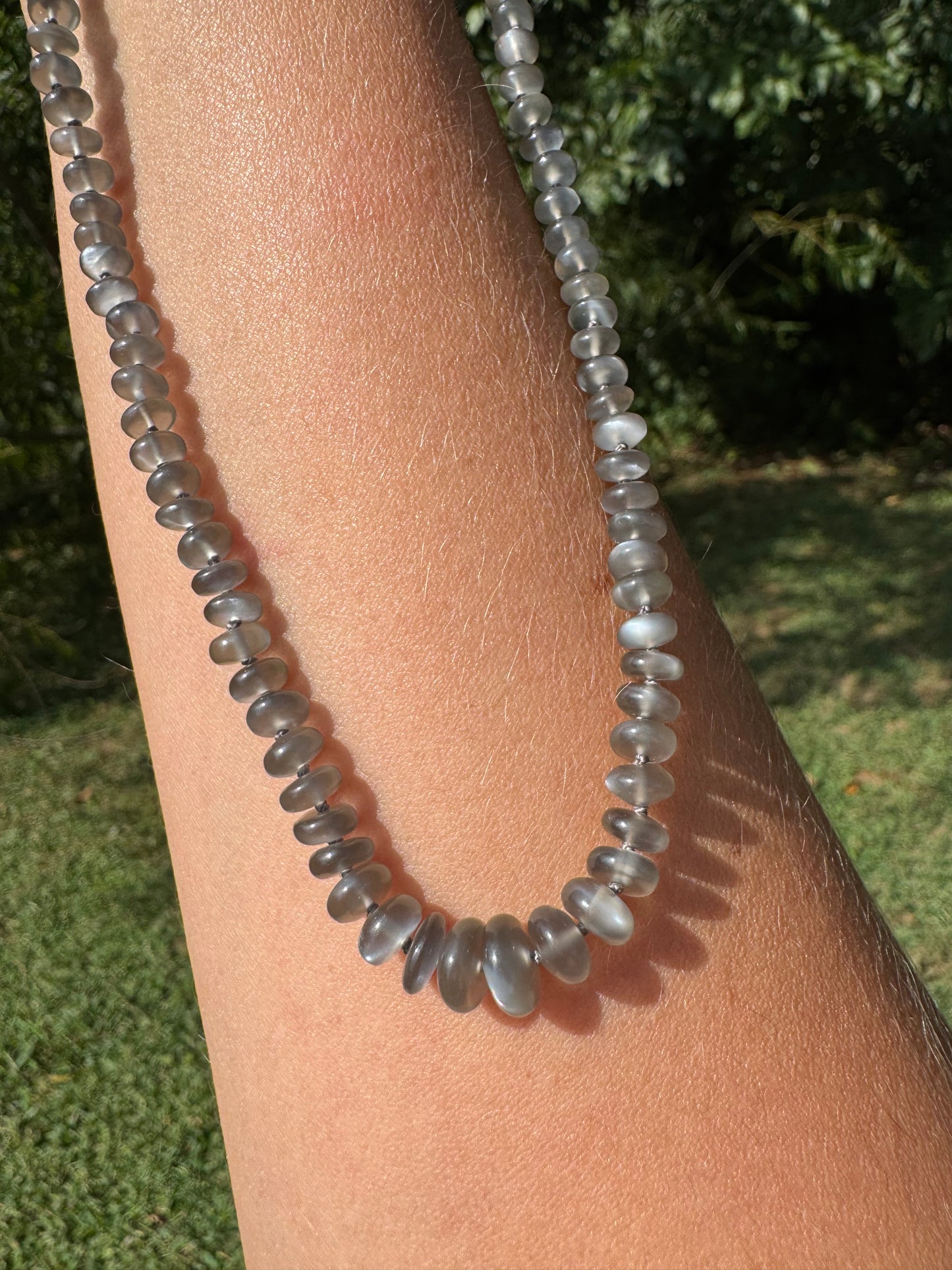 Platinum Moonstone Knotted Bead Necklace - 14k Gold Filled