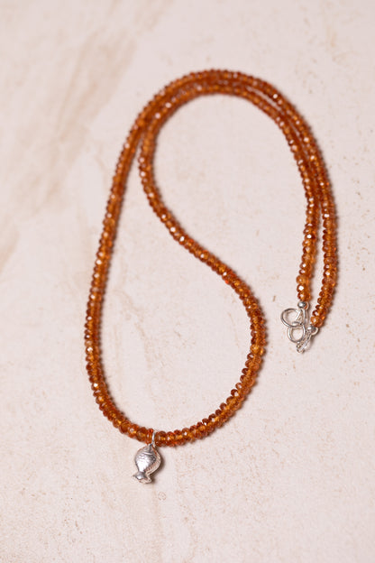 Spessartite Garnet Worry Fish Necklace, Sterling Silver