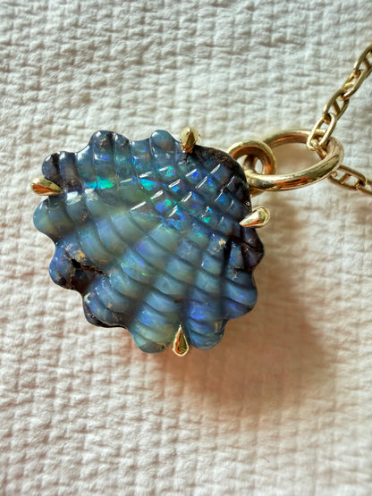 Australian Boulder Opal Shell Charm 14k Gold, Scallop 2