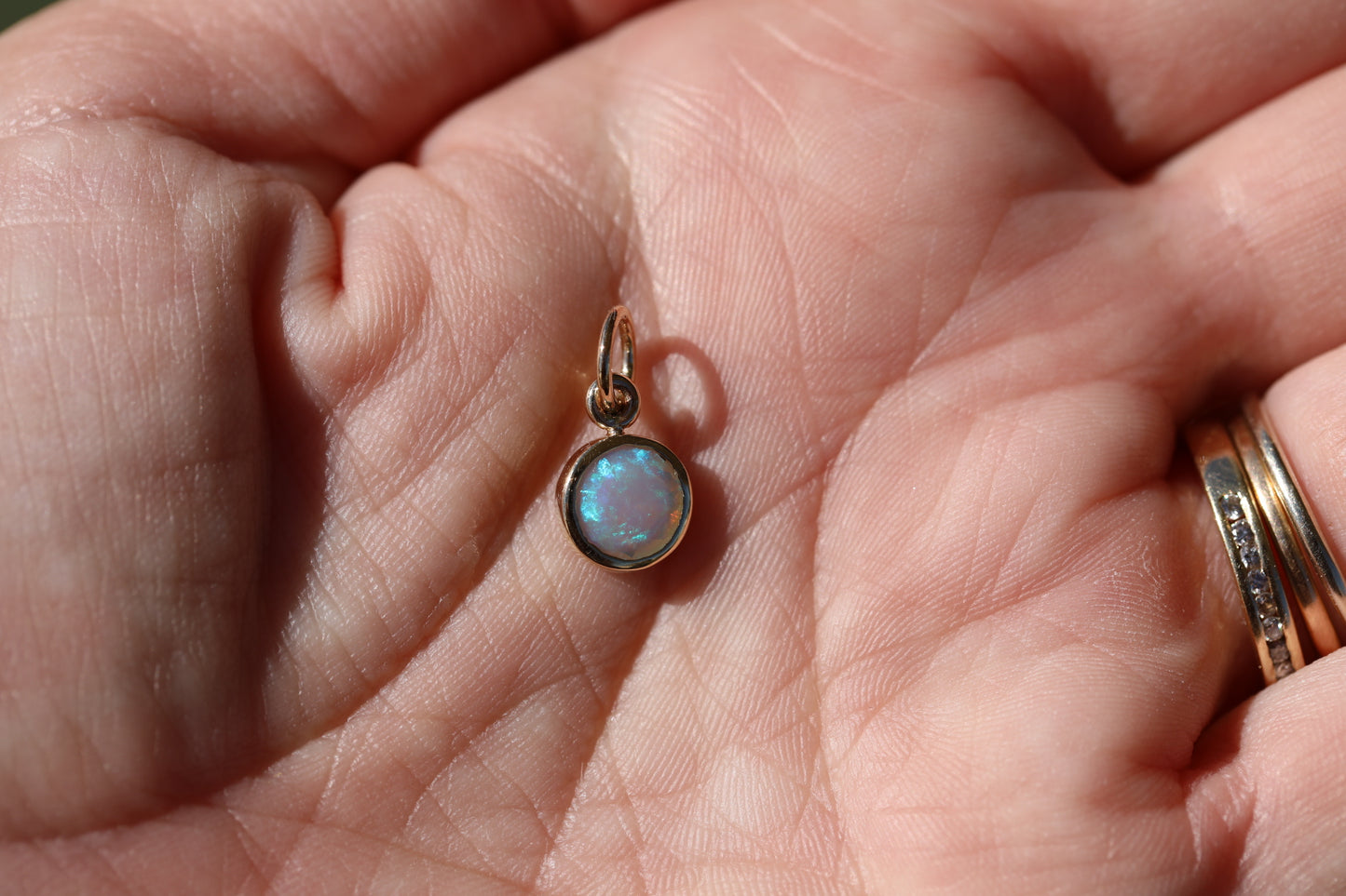 Lightning Ridge Crystal Opal Faceted Charm 14k