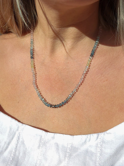 Aquamarine and Morganite Knotted Candy Necklace