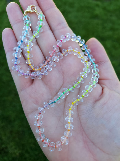 Crystal Quartz Candy Necklace with Rainbow Prismatic Silk