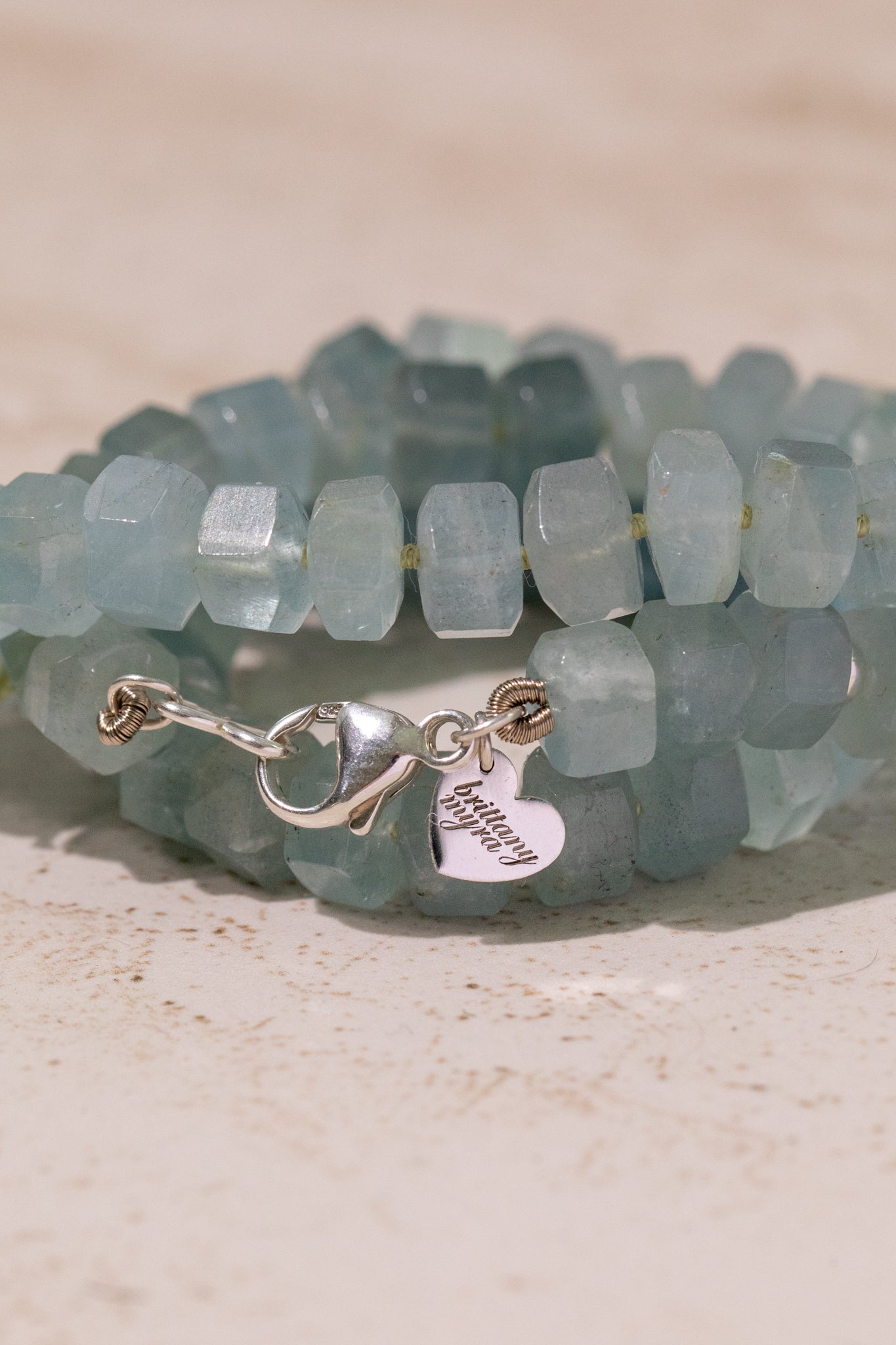 Lake Waters - Mossy Aquamarine Crystal Cut Knotted Gemstone Necklace in Sterling Silver, 14k White Gold