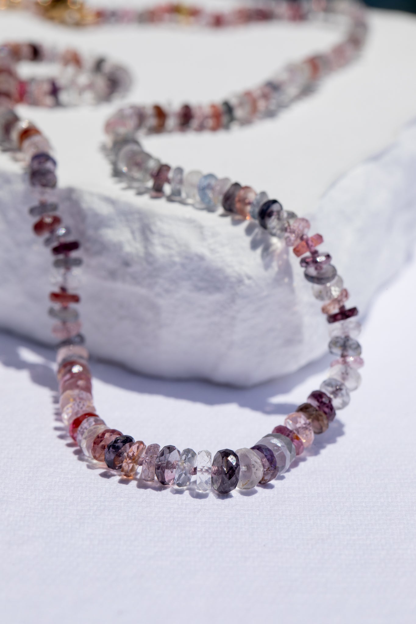 Faceted Spinel Knotted Gemstone Candy Necklace 14k Gold