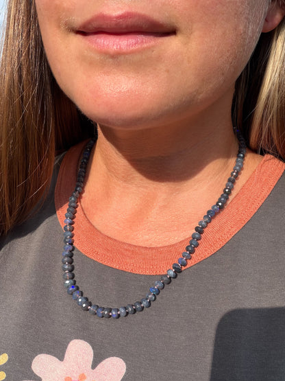 Australian Black Opal Knotted Gemstone Necklace 14k Gold