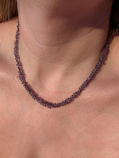 Purple Sapphire Teardrops Beaded Necklace