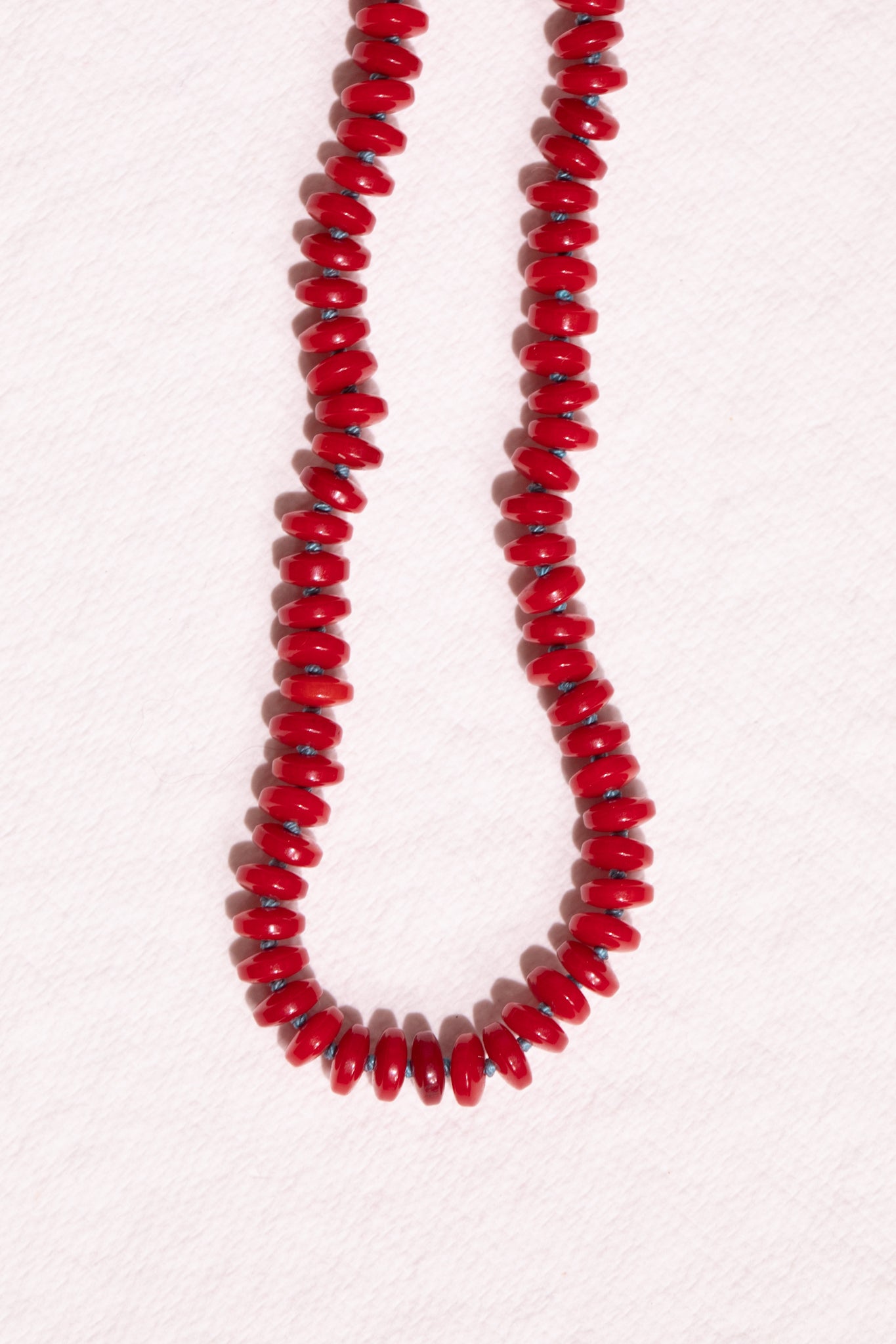 Red Bamboo Coral Knotted Bead Strand, Sterling Silver