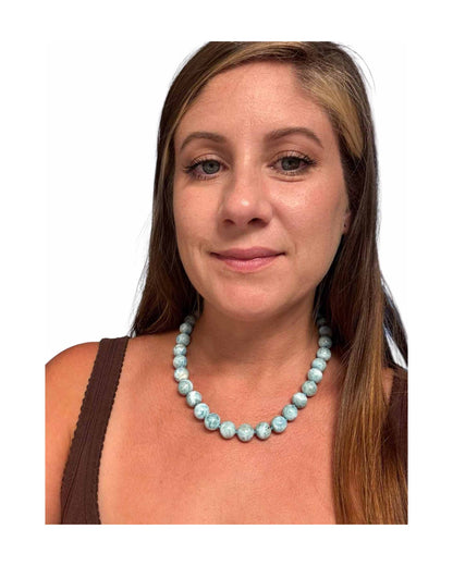Natural Larimar Knotted Bead Necklace 14k