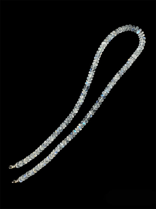 Moon Landing - Rainbow Moonstone Beaded Necklace with 14K Open Loops