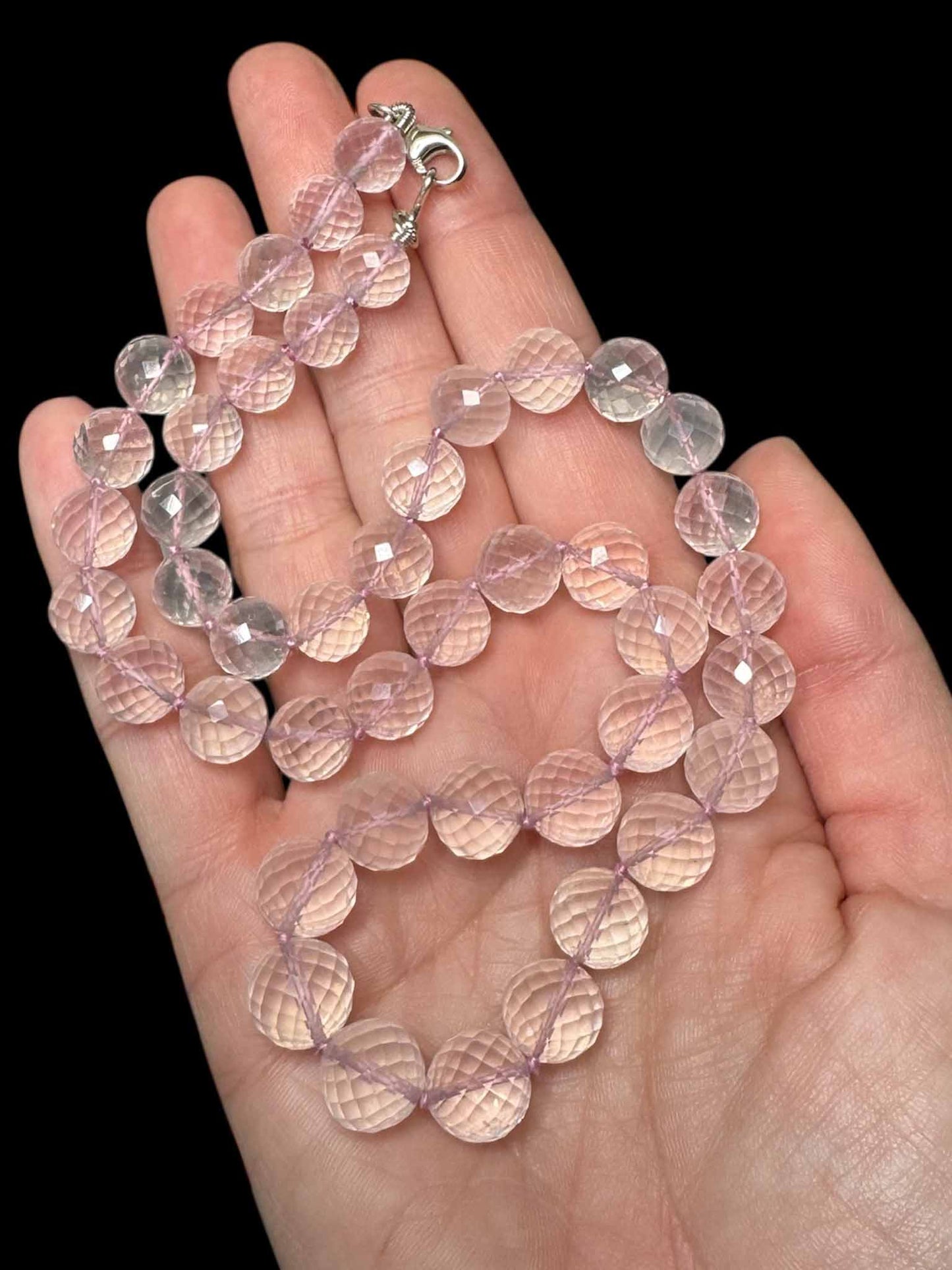 Faceted Rose Quartz Knotted Strand Necklace