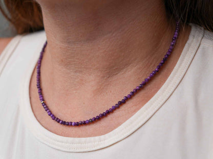 Plum Purple Stichtite Dainty Beaded Necklace 14k