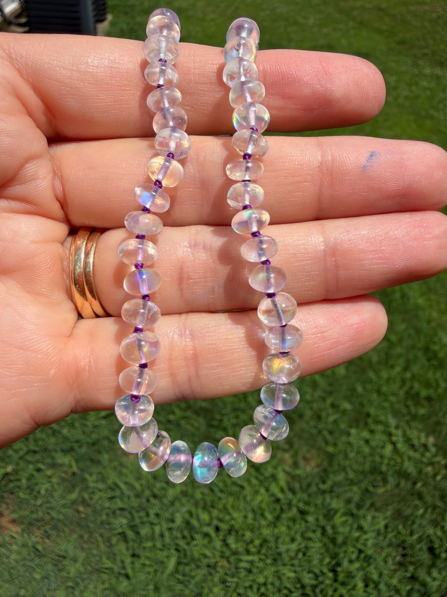 Madagascar Moonstone Knotted Gemstone Bead Necklace 14k Gold