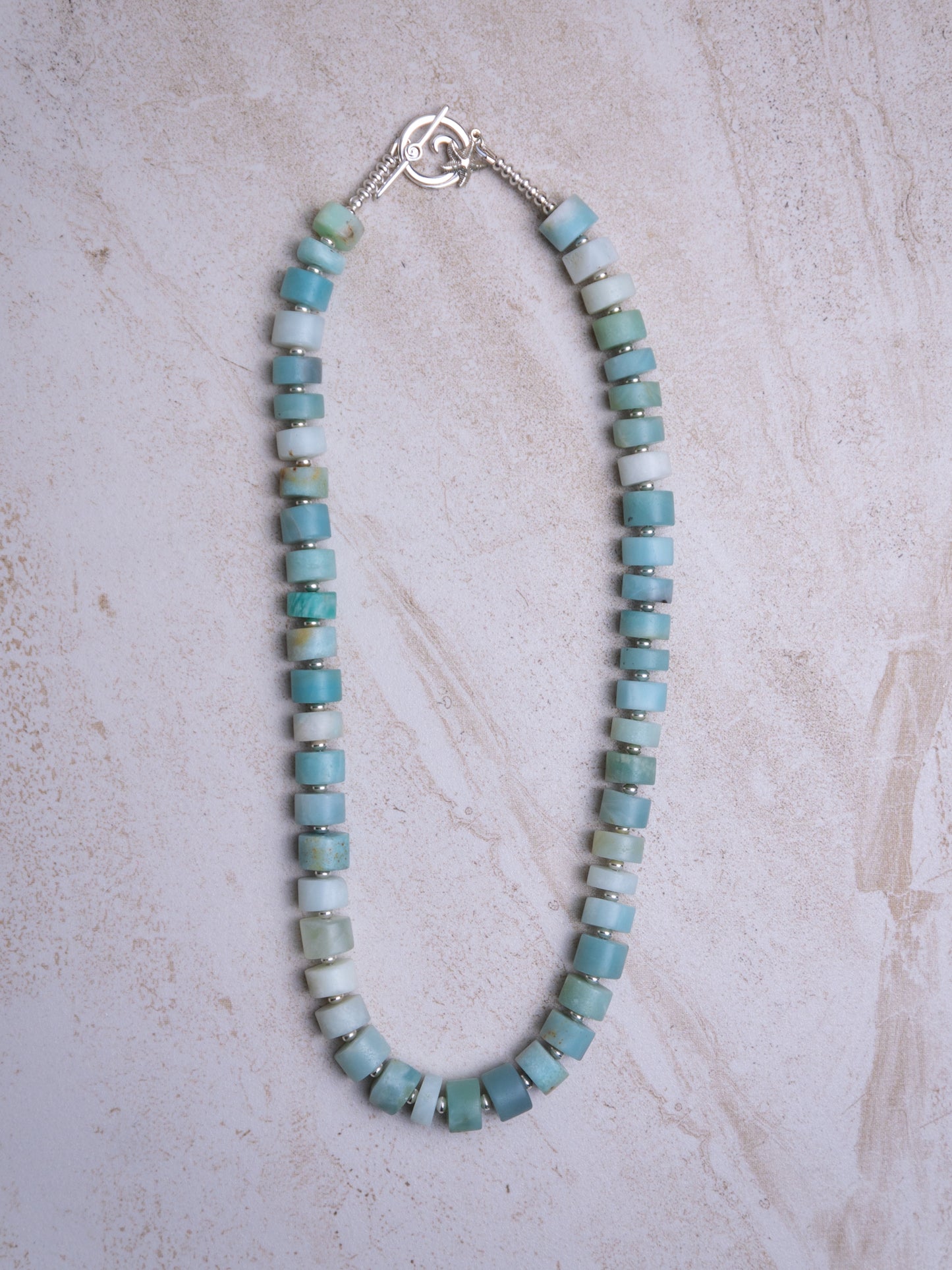Amazonite Beaded Necklace, Sterling Silver