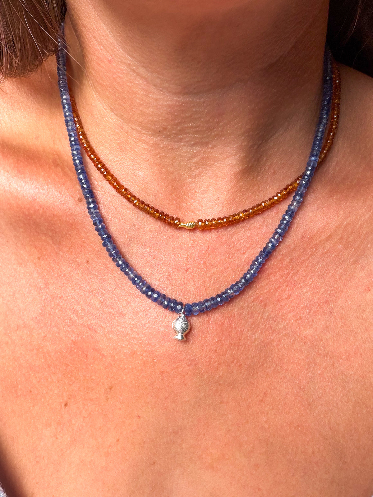 Made to order: Blue Kyanite Worry Fish Necklace, Sterling Silver