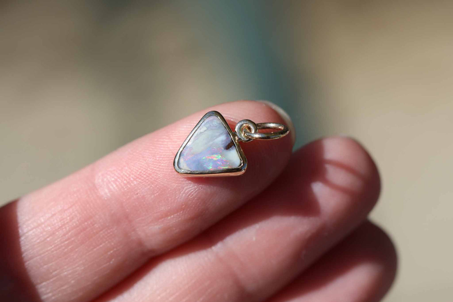 Triangle Boulder Opal Charm 14k